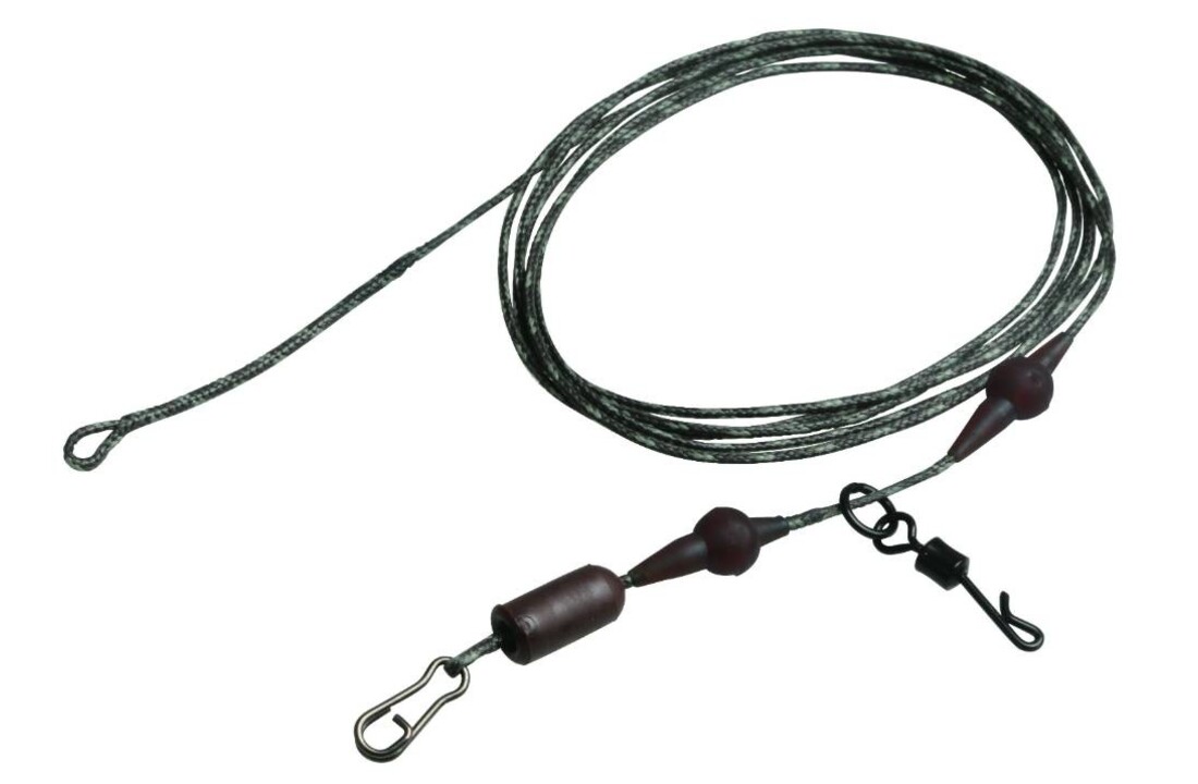 RIG SOLUTIONS FREE-FALL DOUBLE LOOP LEADERS WITH ADJUSTABLE HELI/CHOD SYSTEM 40 LB CAMOU BLACK 100 CM