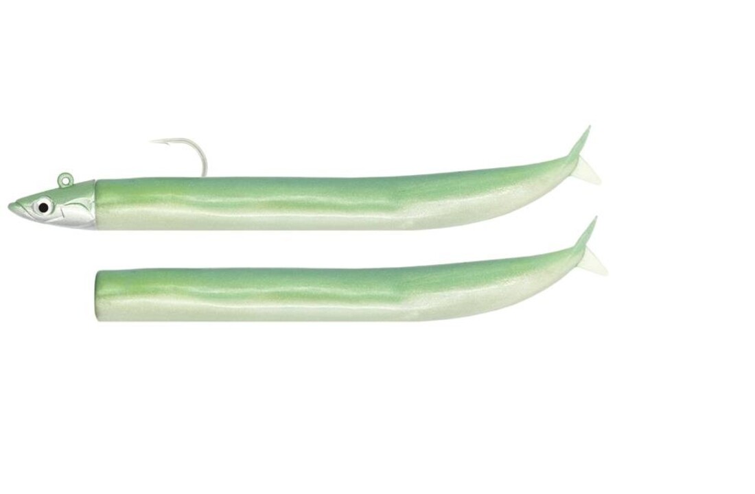 CRAZY SAND EEL 100 COMBO SHORE PEARL GREEN + 5 GRAM JIGHEAD PEARL GREEN + EXTRA BODY