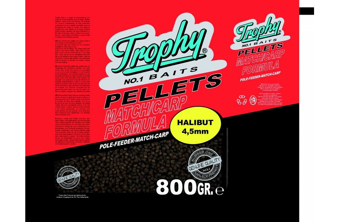 TROPHY NO.1 BAITS BLACK HALIBUT 4.5MM PELLETS 800 GRAM