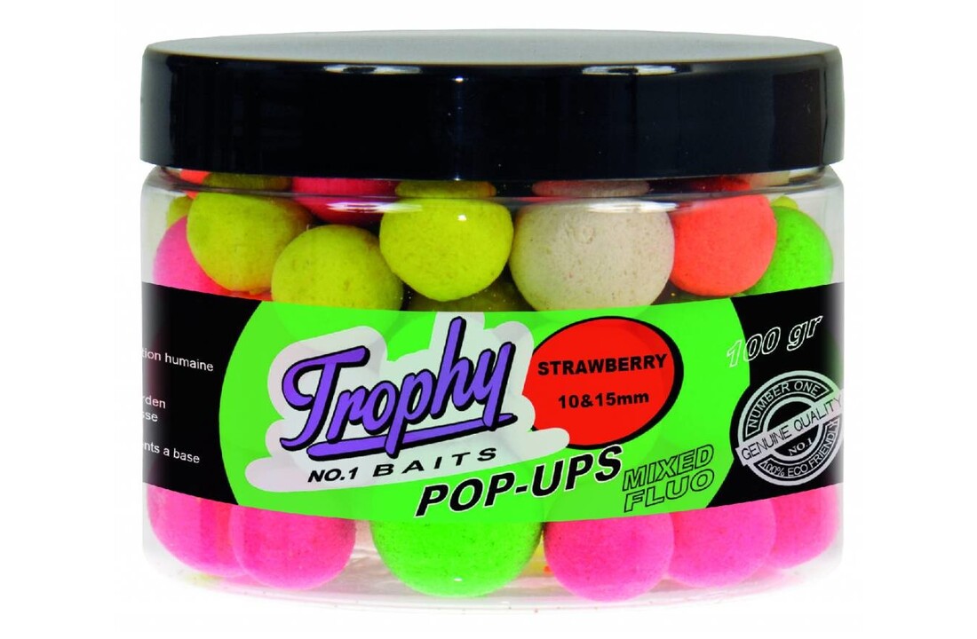 TROPHY NO.1 BAITS POP-UPS 10 & 15MM STRAWBERRY 70 GRAM