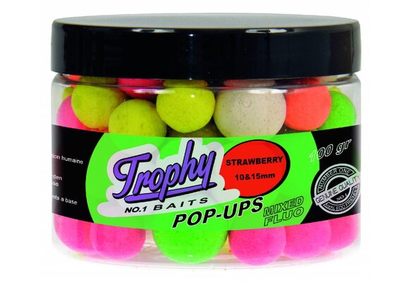 TROPHY NO.1 BAITS POP-UPS 10 & 15MM STRAWBERRY 70 GRAM