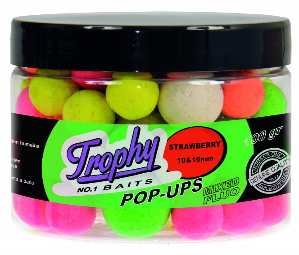 TROPHY NO.1 BAITS POP-UPS 10 & 15MM STRAWBERRY 70 GRAM