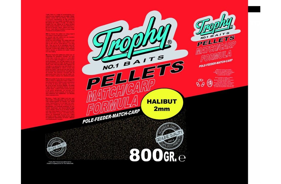 TROPHY NO.1 BAITS BLACK HALIBUT 2MM PELLETS 800 GRAM