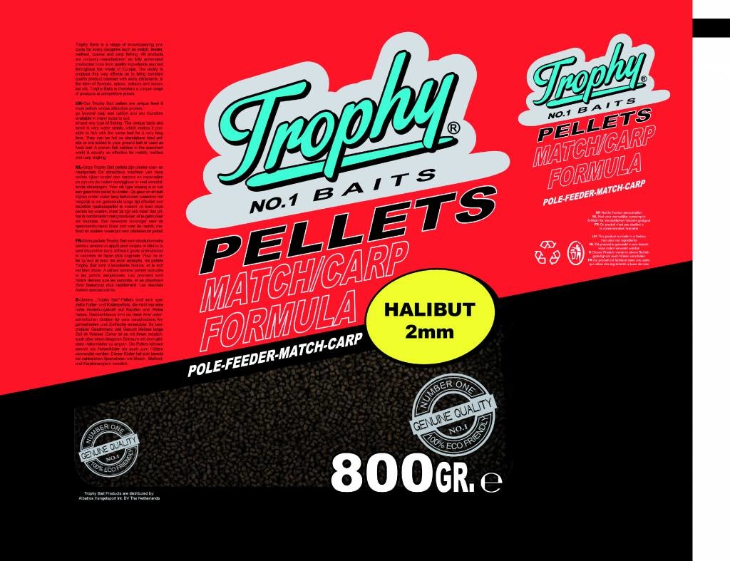 TROPHY NO.1 BAITS BLACK HALIBUT 2MM PELLETS 800 GRAM