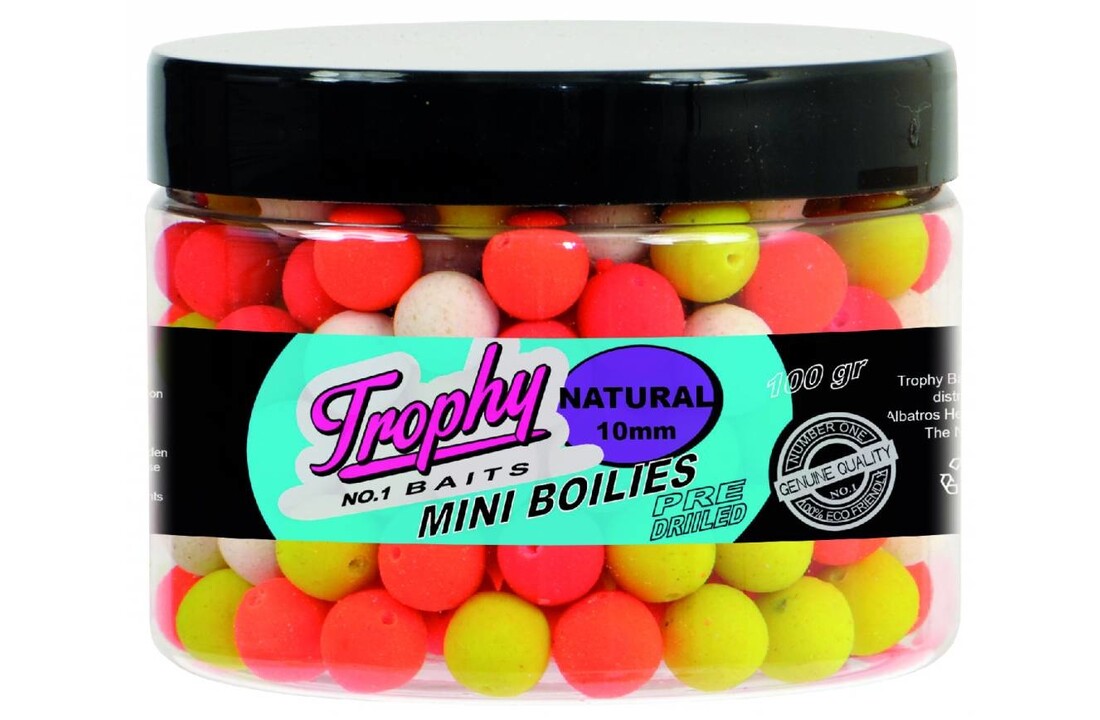 TROPHY NO.1 BAITS MINI BOILIES 10MM NATURAL 100 GRAM