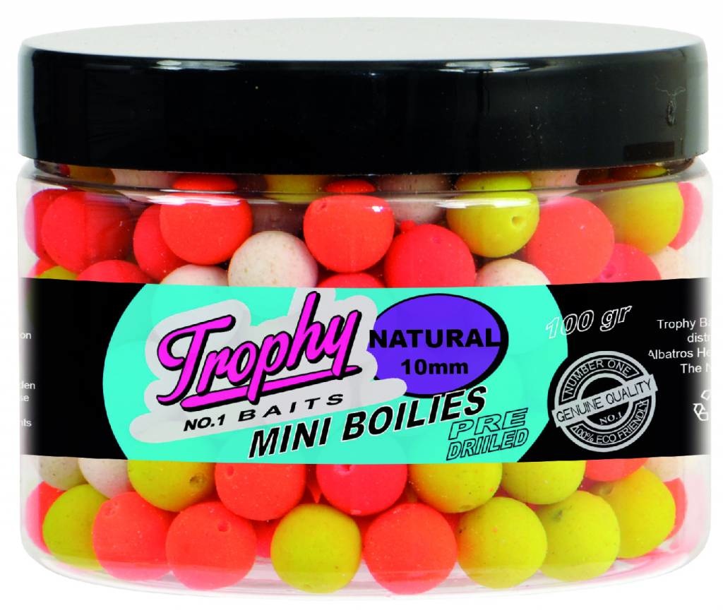 TROPHY NO.1 BAITS MINI BOILIES 10MM NATURAL 100 GRAM