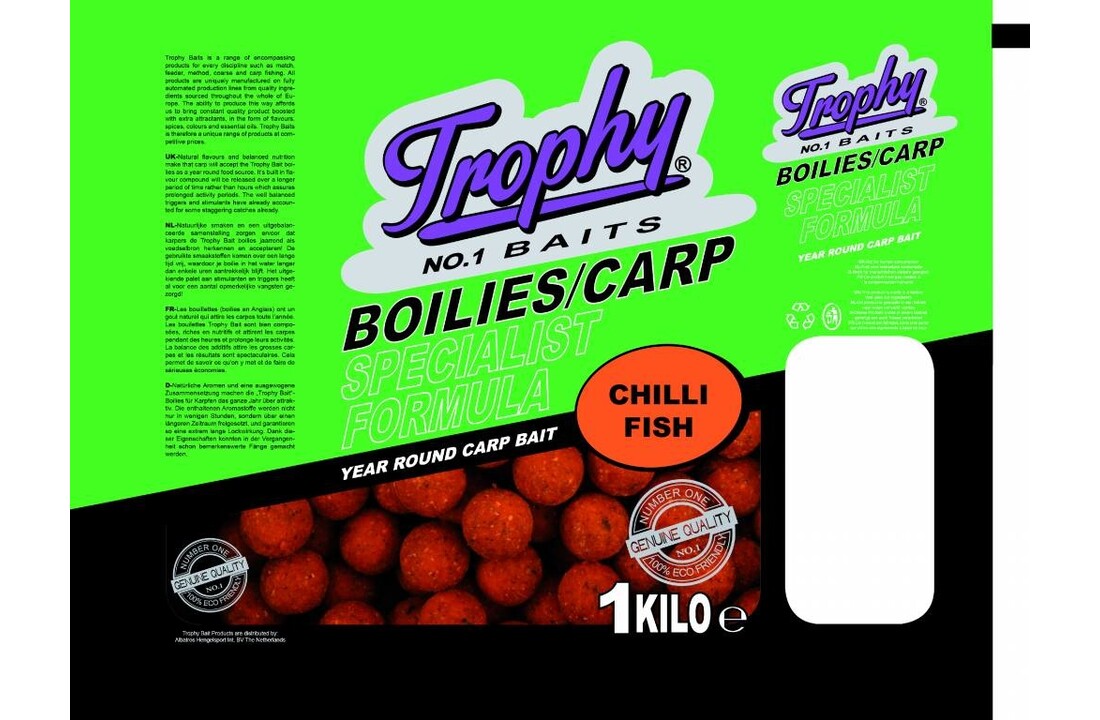 TROPHY NO.1 BAITS BOILIES 15MM CHILLI FISH 1KG