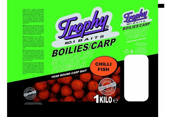 TROPHY NO.1 BAITS BOILIES 15MM CHILLI FISH 1KG