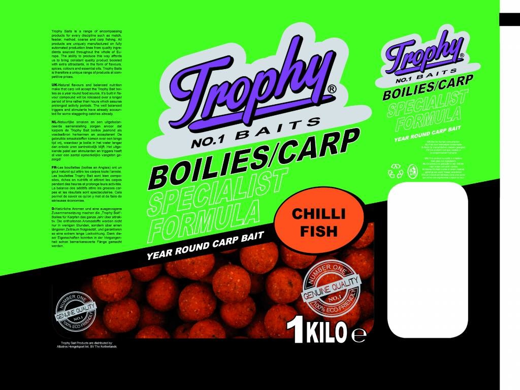 TROPHY NO.1 BAITS BOILIES 15MM CHILLI FISH 1KG