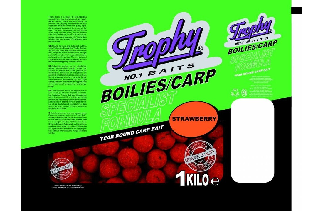 TROPHY NO.1 BAITS BOILIES 15MM STRAWBERRY 1KG
