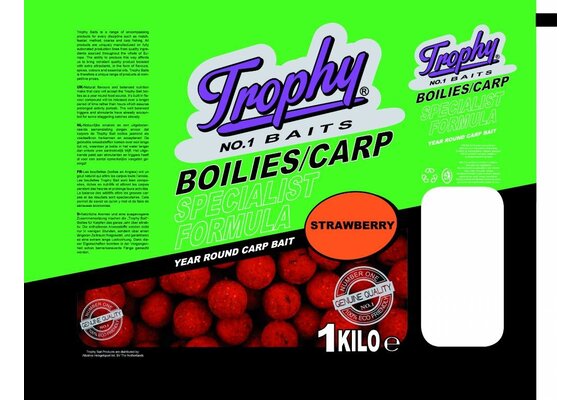TROPHY NO.1 BAITS BOILIES 15MM STRAWBERRY 1KG