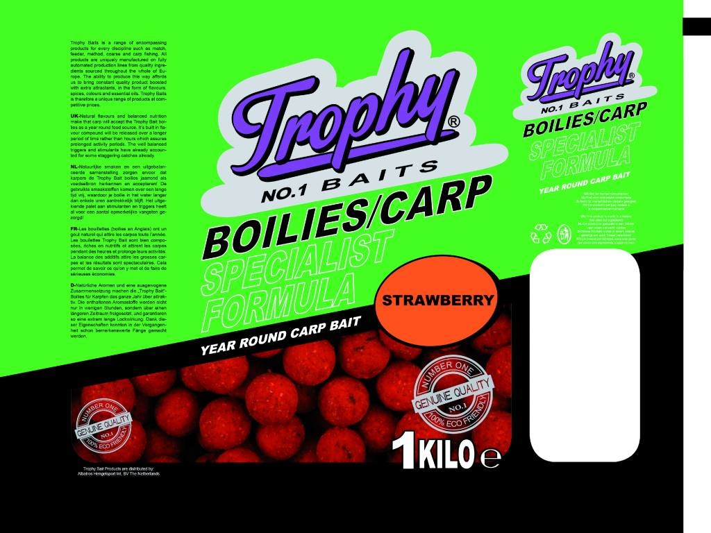 TROPHY NO.1 BAITS BOILIES 15MM STRAWBERRY 1KG