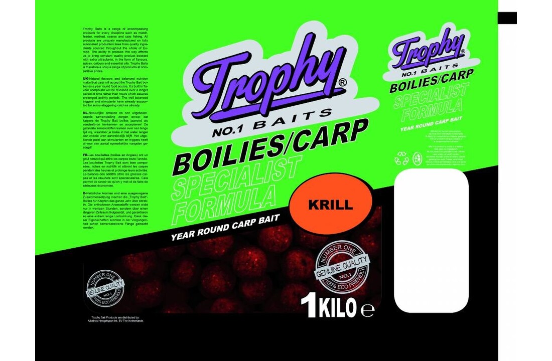 TROPHY NO.1 BAITS BOILIES 15MM KRILL 1KG