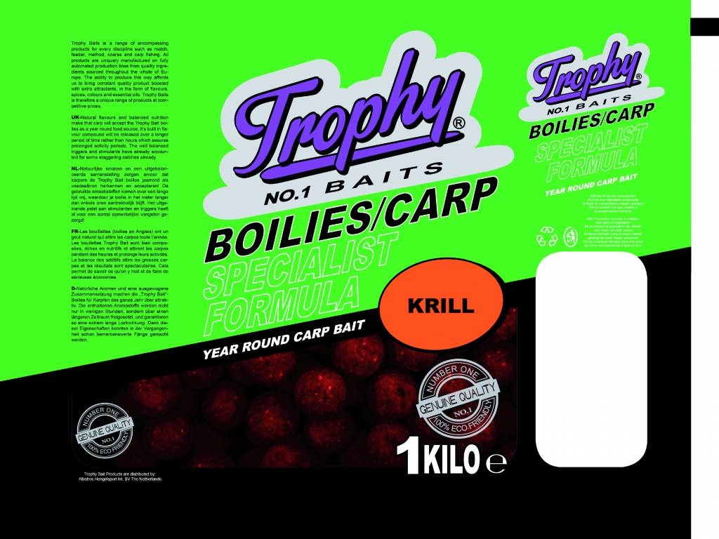 TROPHY NO.1 BAITS BOILIES 15MM KRILL 1KG