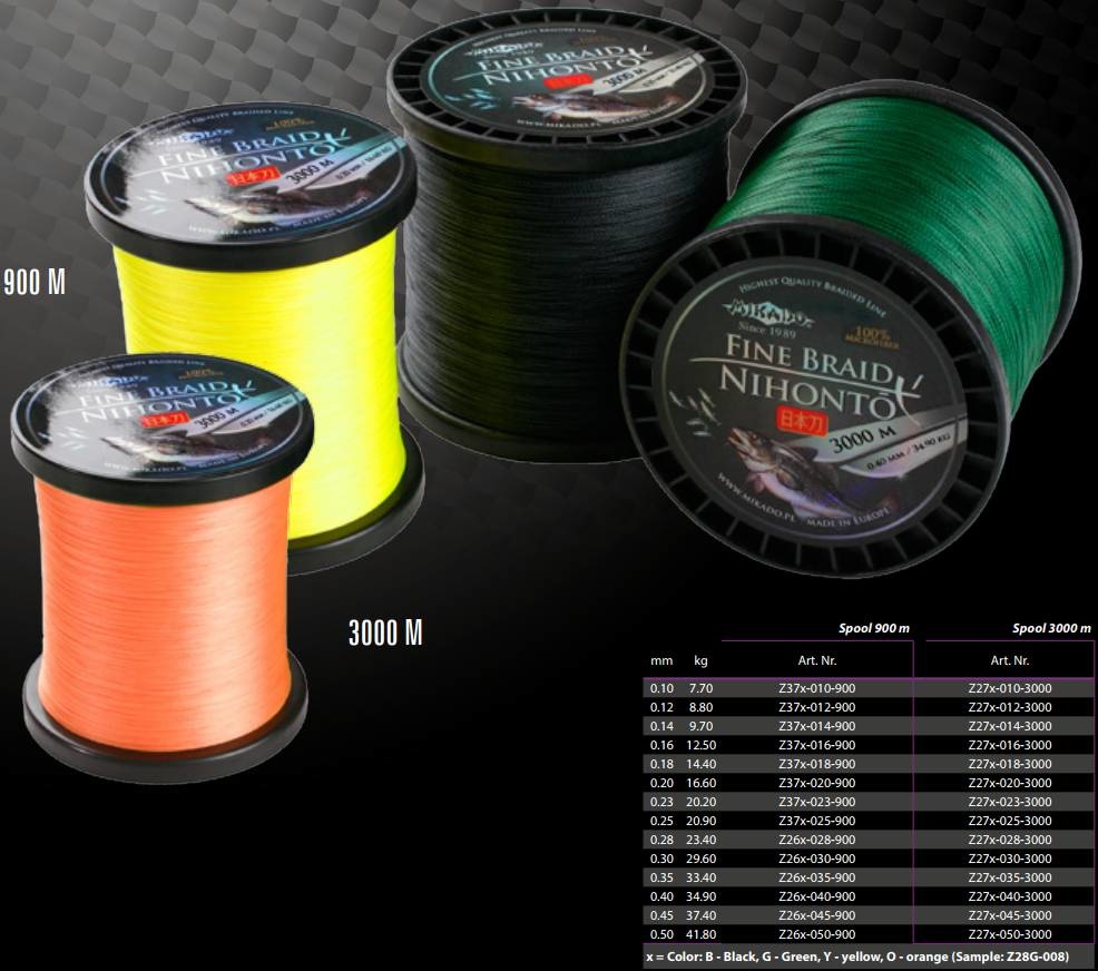 NIHONTO FINE BRAID 0.10MM 7.7KG BLACK 4 STRAND ROUND BRAID P/MTR