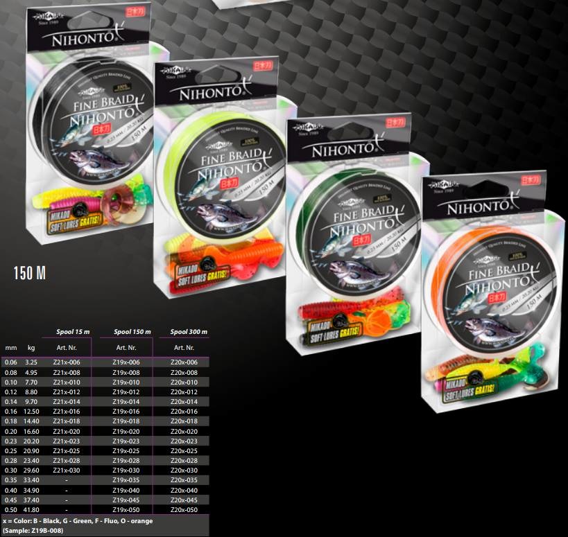 NIHONTO FINE BRAID 0.06MM 150M 3.25KG GREEN 4 STRAND ROUND BRAID + FREE SOFTLURES