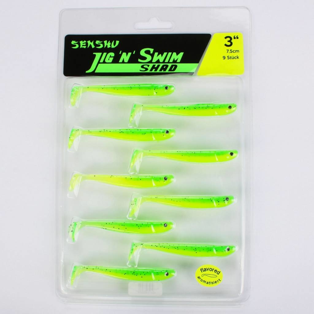 JIG 'N' SWIM SHAD 7.5 CM CHARTREUSE BANDIT UV P/9