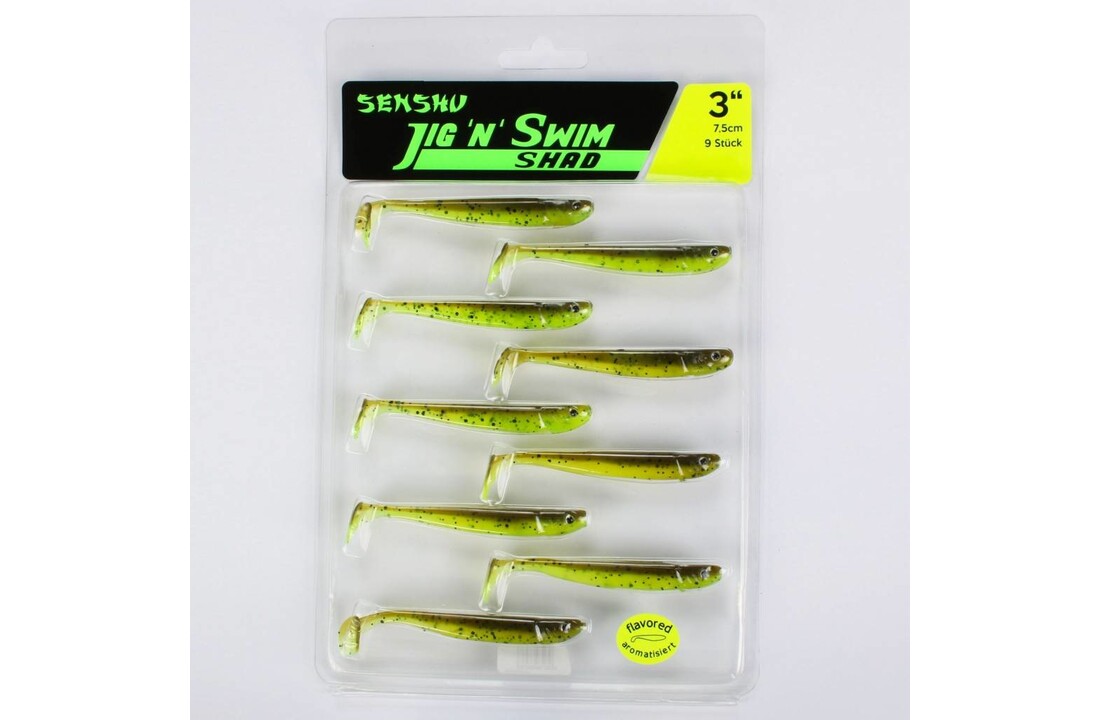 JIG 'N' SWIM SHAD 7.5 CM CHARTREUSE BROWNIE UV P/9