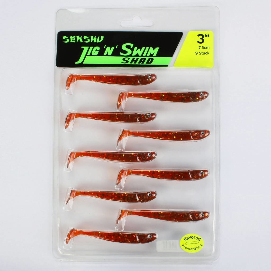 JIG 'N' SWIM SHAD 7.5 CM MOTOROIL GLITTER UV P/9
