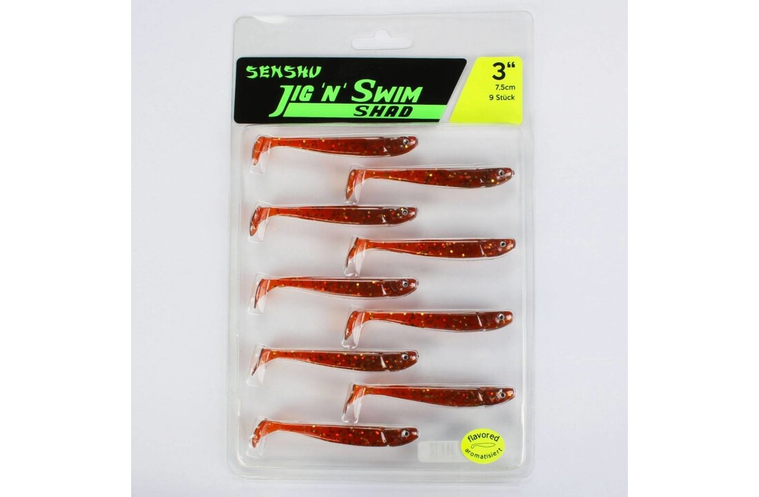 JIG 'N' SWIM SHAD 7.5 CM MOTOROIL GLITTER UV P/9