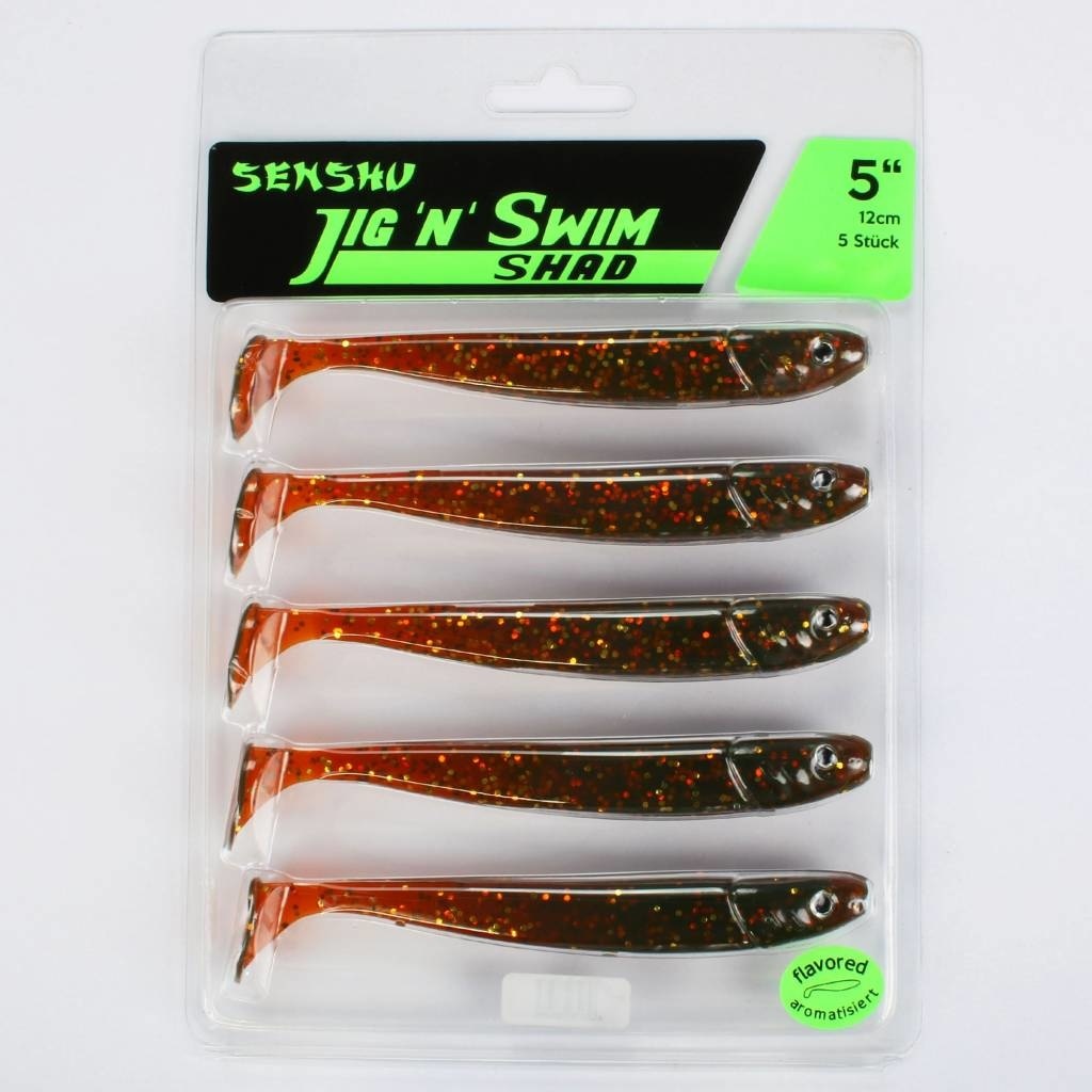 JIG 'N' SWIM SHAD 7.5 CM MOTOROIL GLITTER UV P/9