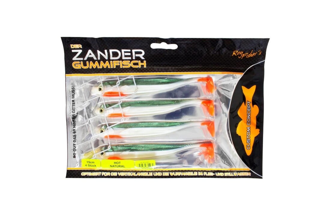 DER ZANDER GUMMIFISCH 15 CM UV HOT NATURAL P/4