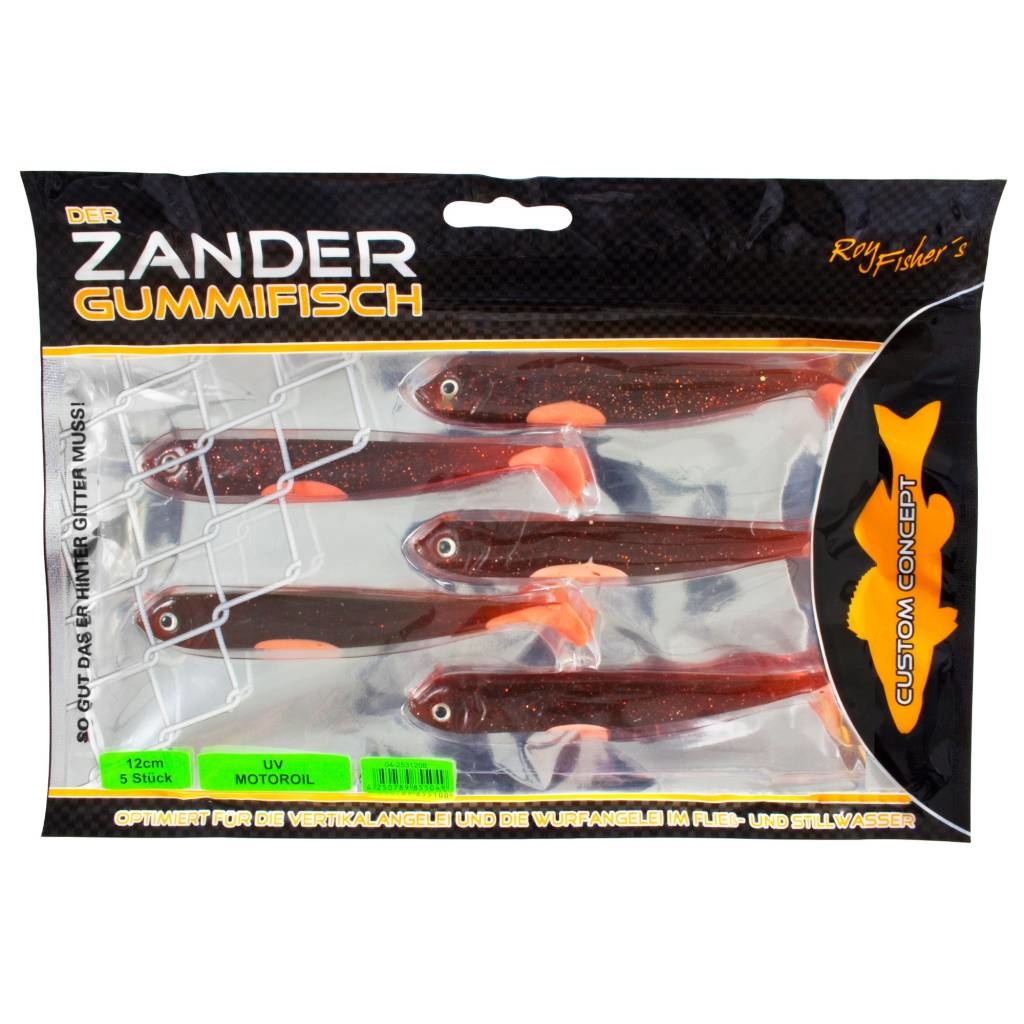 DER ZANDER GUMMIFISCH 12 CM UV MOTOROIL P/5