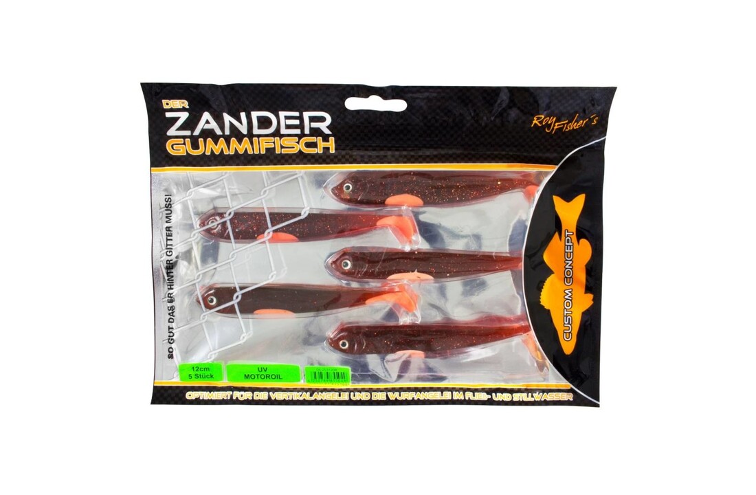 DER ZANDER GUMMIFISCH 12 CM UV MOTOROIL P/5