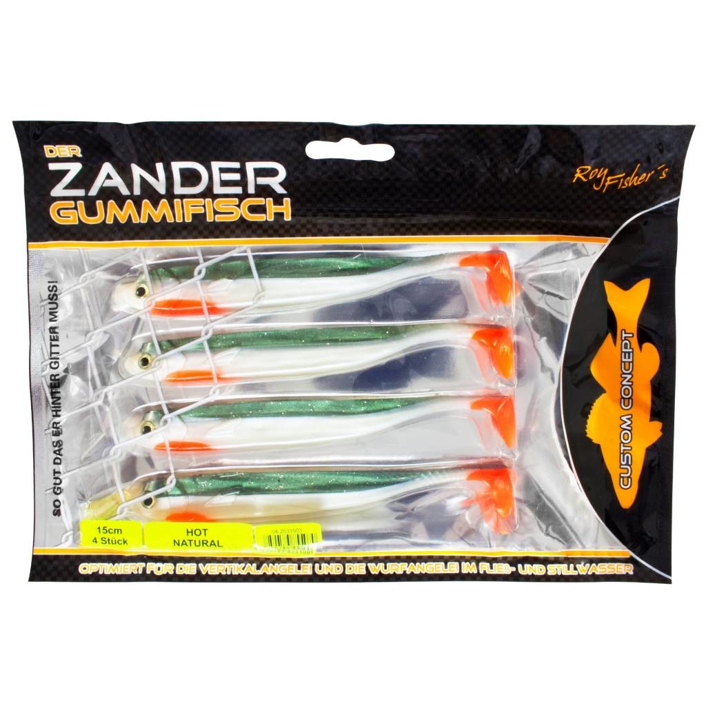 DER ZANDER GUMMIFISCH 15 CM UV HOT NATURAL P/4