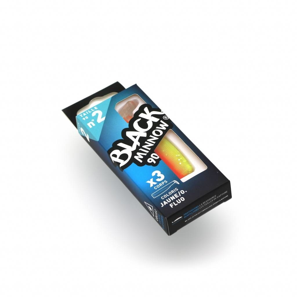 BLACK MINNOW 70 4 LURES BODIES ORANGE/YELLOW