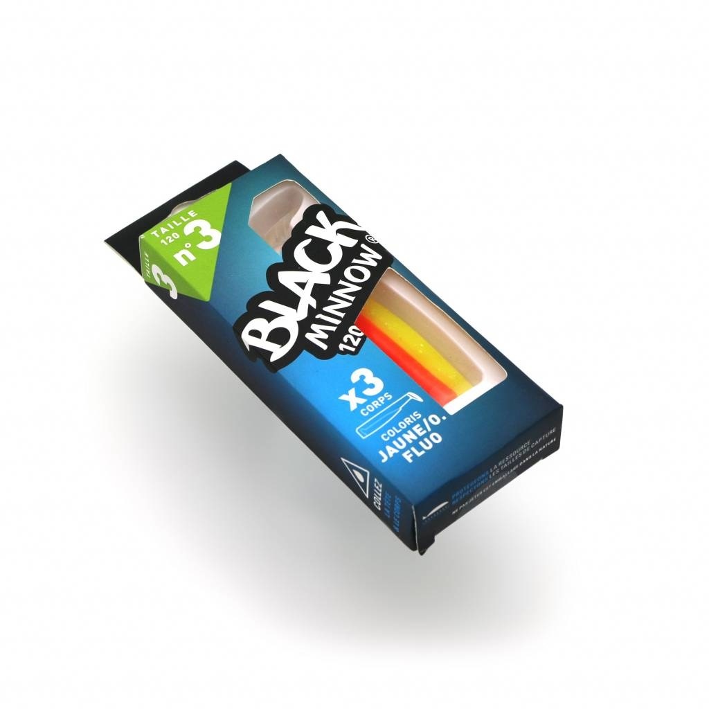 BLACK MINNOW 70 4 LURES BODIES ORANGE/YELLOW