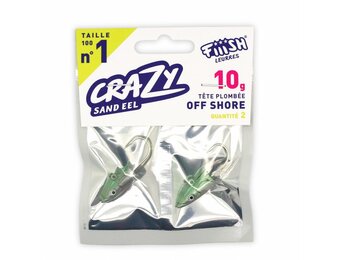 CRAZY SAND EEL 100 JIGHEAD PEARL GREEN OFF SHORE 10 GRAM P/2