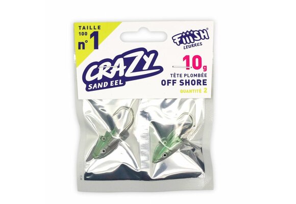 CRAZY SAND EEL 100 JIGHEAD PEARL GREEN OFF SHORE 10 GRAM P/2
