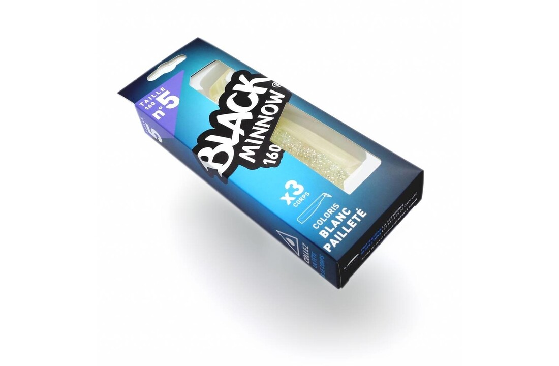 BLACK MINNOW 90 3 LURES BODIES GLITTERED WHITE