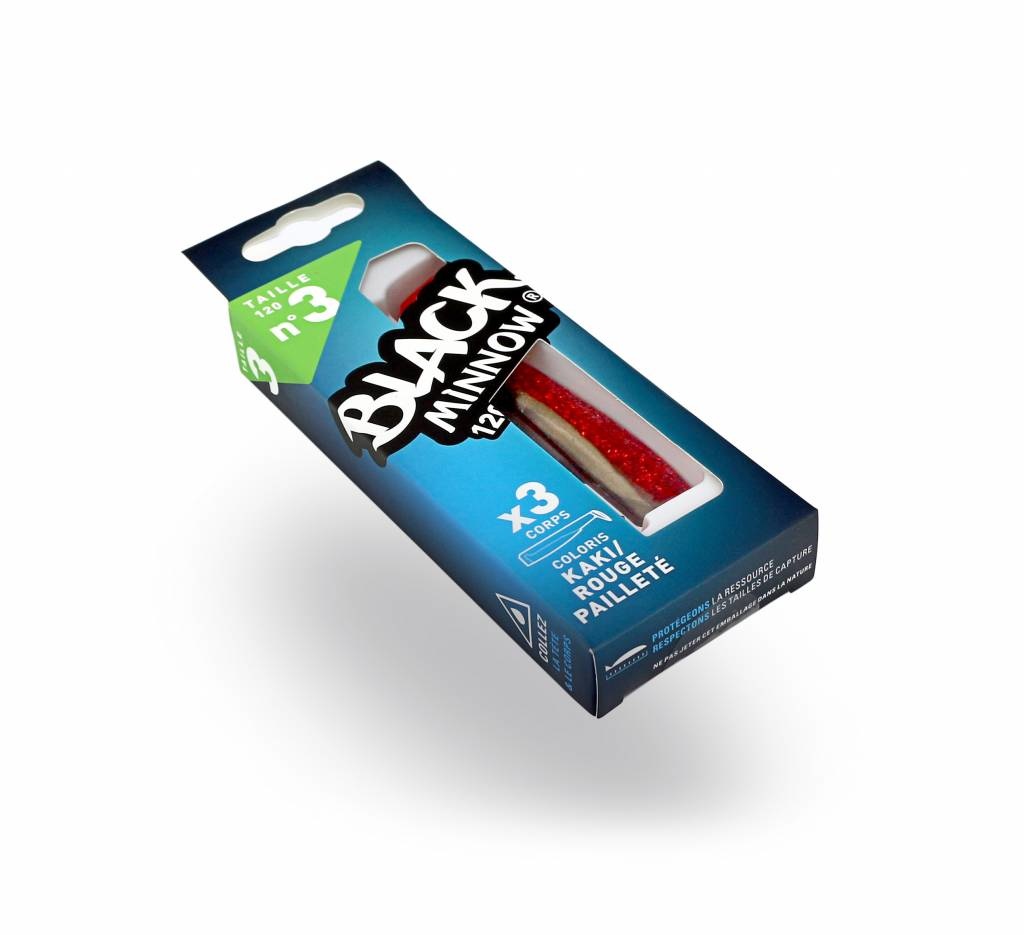 BLACK MINNOW 3 LURES BODIES KAKI/RED