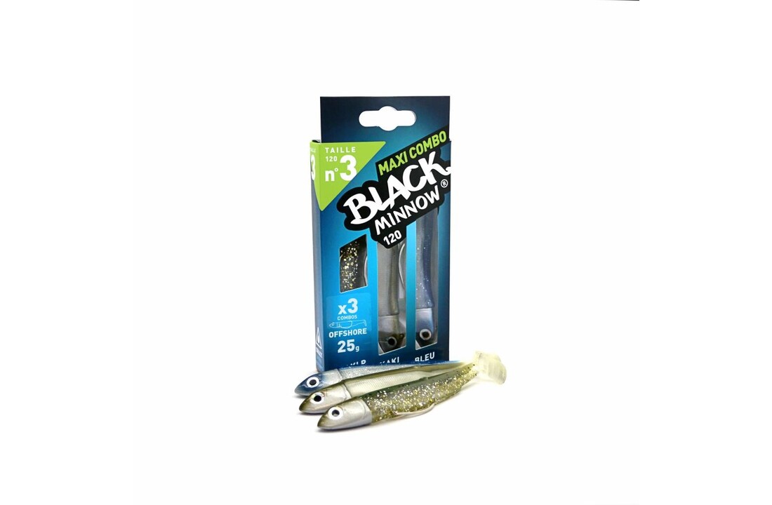 BLACK MINNOW 120 MAXI COMBO NATURAL 25 GRAM KAKI + GLITTERED KAKI + BLUE