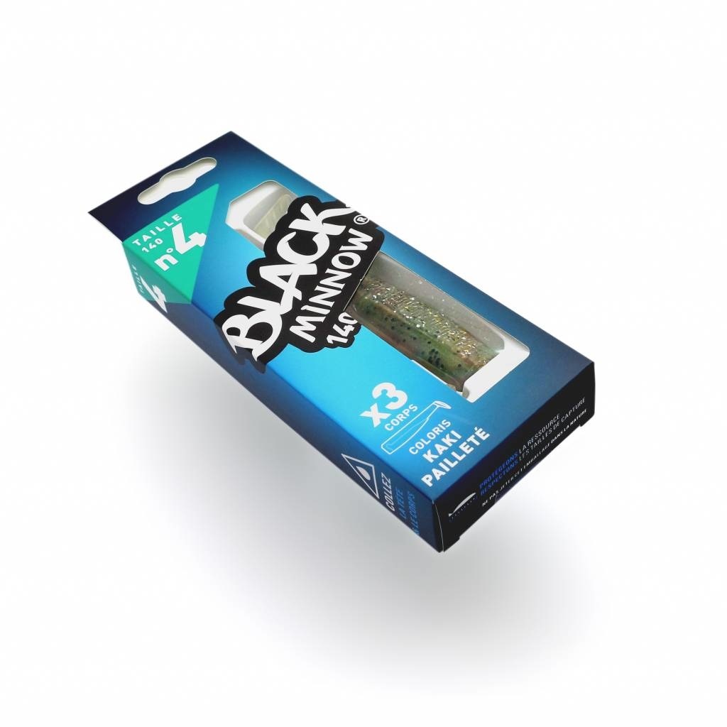 BLACK MINNOW 70 4 LURES BODIES GLITTERED KAKI