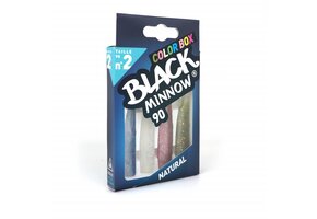 BLACK MINNOW 90 COLOR BOX NATURAL BLUE - CLEAR/WHITE GLITTER - ROSE - KAKI GLITTER