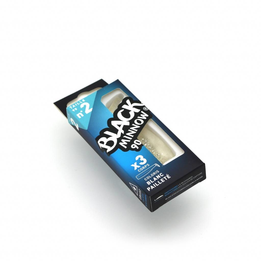 BLACK MINNOW 90 3 LURES BODIES GLITTERED WHITE