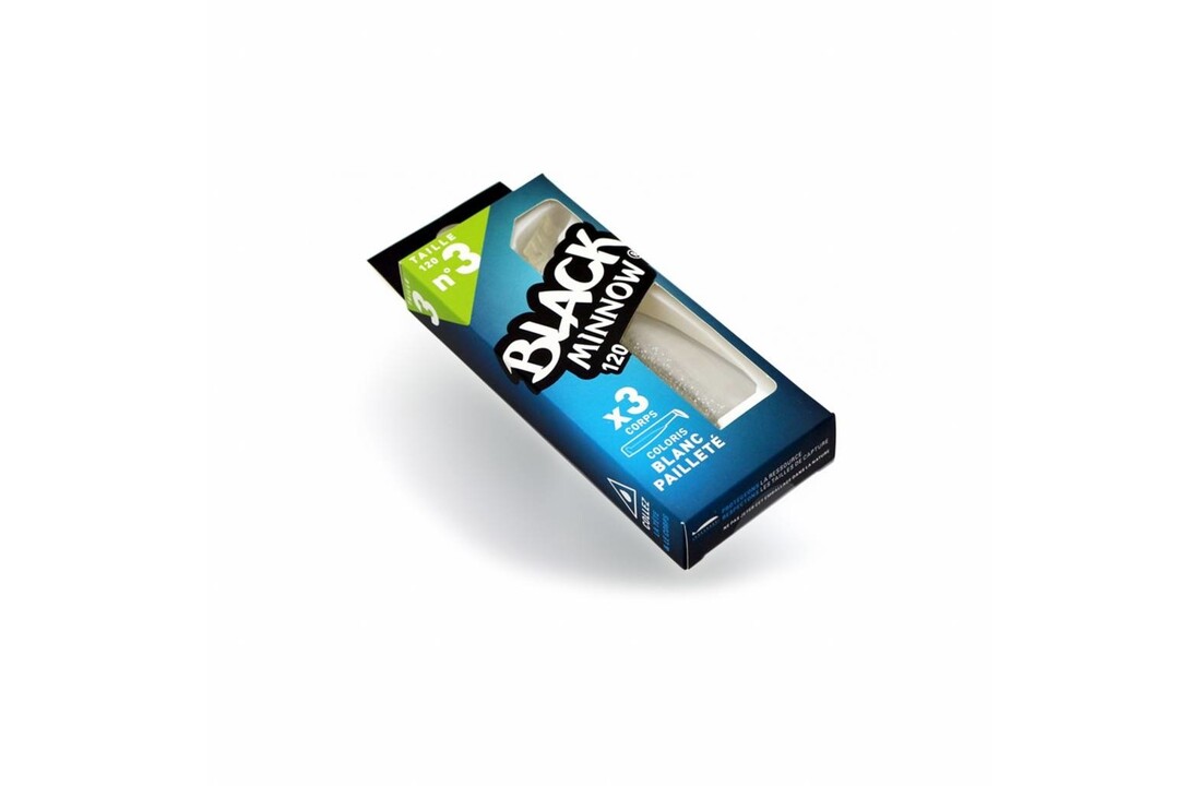 BLACK MINNOW 90 3 LURES BODIES GLITTERED WHITE