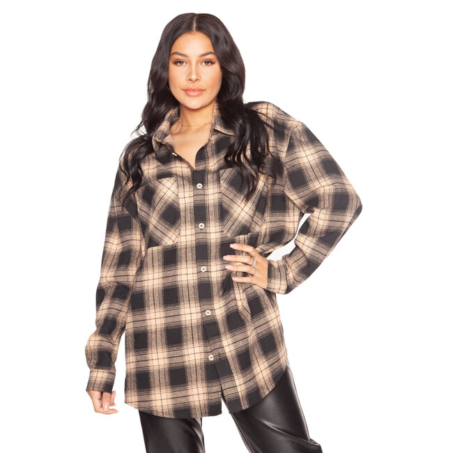 Oversized Checked Shirt Beige