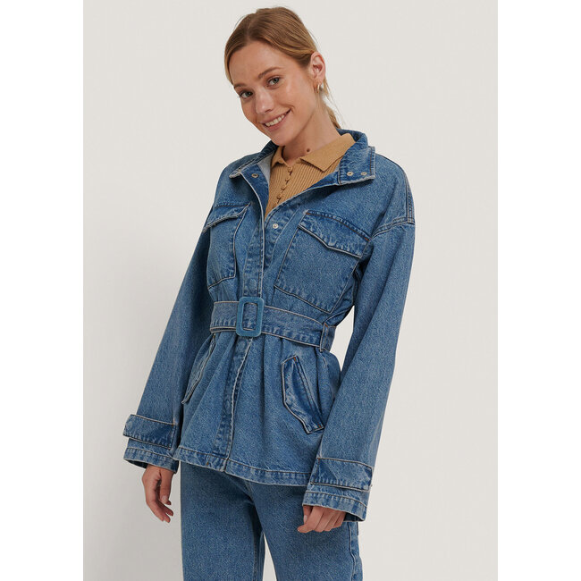 NA-KD Belted Oversized Denim Jacket