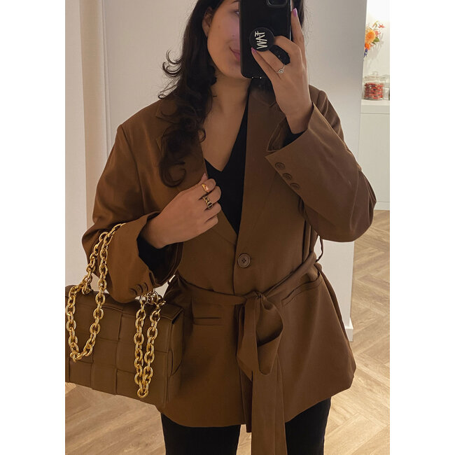 NA-KD Oversized Belted Blazer Brown