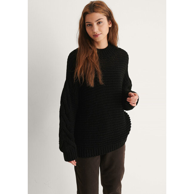 NA-KD Cable Knitted Sweater Black