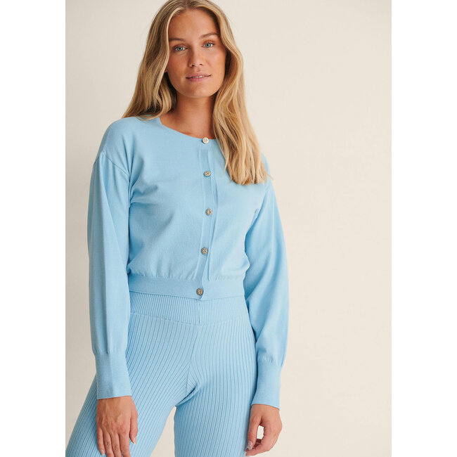 FAVV Balloon Sleeve Knitted Cardigan Blue