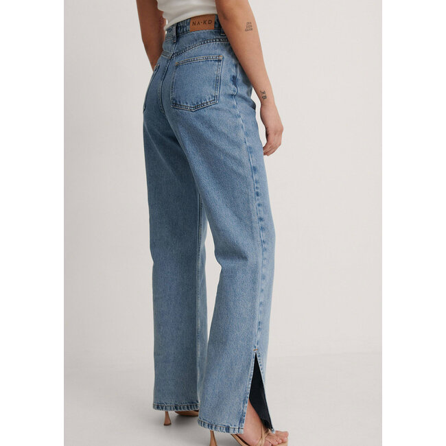 NA-KD Side Slit High Waist Denim Light Blue