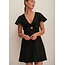 NA-KD Tie Front Linen Blend Dress Black