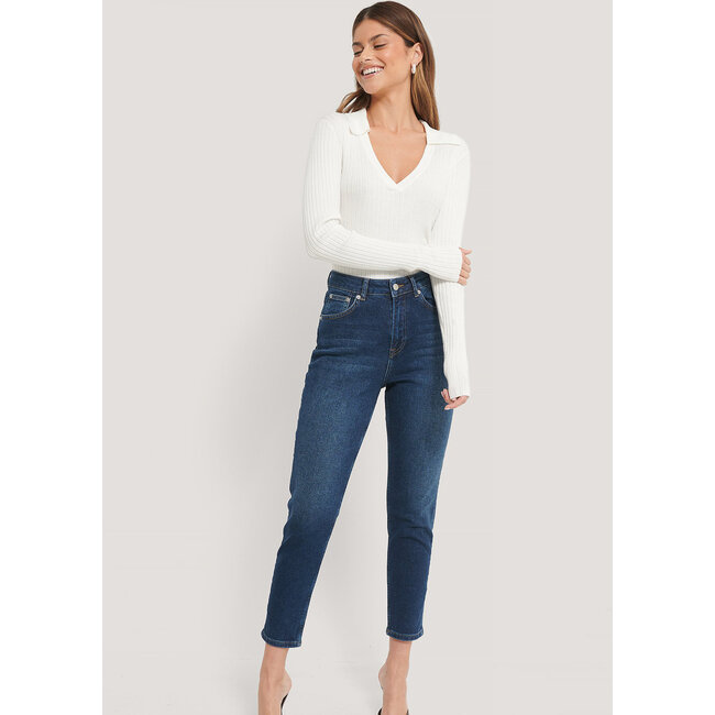 NA-KD Comfort Mom Jeans Dark Blue