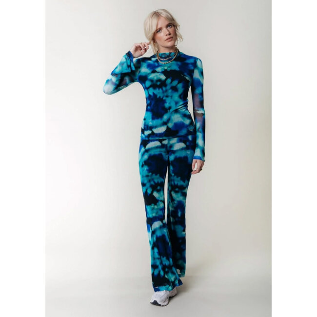 COLOURFUL REBEL Tie Dye Mesh Extra Flare Pants Blue
