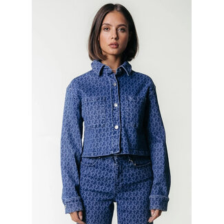 COLOURFUL REBEL Olle Logo Denim Blouse Mid Blue Denim